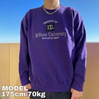90s ギルダン カンザス大学 カレッジ刺繍ロゴスウェット L パープル 紫(スウェット)