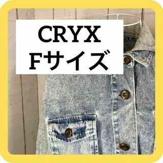 クリックス(CRYX)のCRYX Fサイズ デニムシャツ　フードつき　バックプリント　ブルー　グレー(シャツ/ブラウス(長袖/七分))