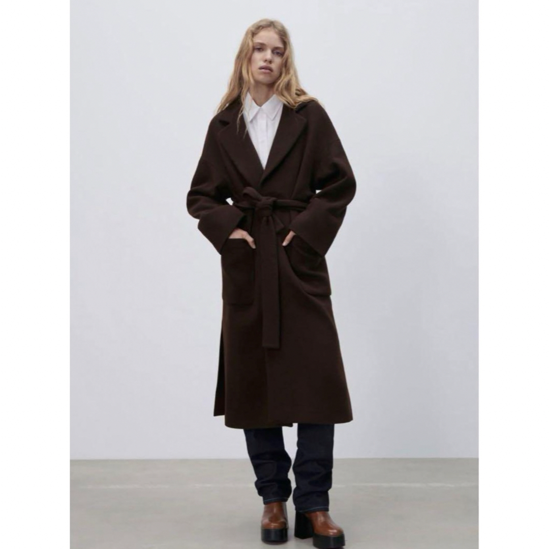 【美品】ZARA manteco ベルト付き　ウール　ロングコート　ブラウン　M