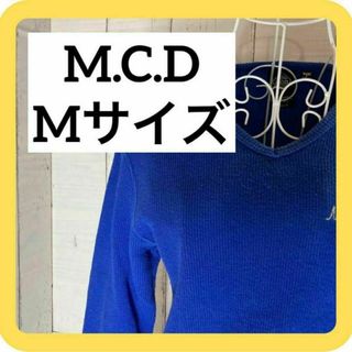 エムシーディーマシン(M.C.D MACHINE)の《良品》M.C.D Mサイズ　長袖　Tシャツ　Vネック　綿　日本製　ブルー(Tシャツ(長袖/七分))