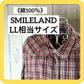 ニッセン(ニッセン)の《美品》綿100％　SMILELAND LL相当サイズ レッドチェックシャツ(シャツ/ブラウス(長袖/七分))