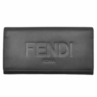 フェンディ(FENDI)のフェンディ 財布 FENDI レザー ロゴ 型押し 二つ折り長財布 ブラック シルバー金具 メンズ 7M0264 JJS04549(財布)