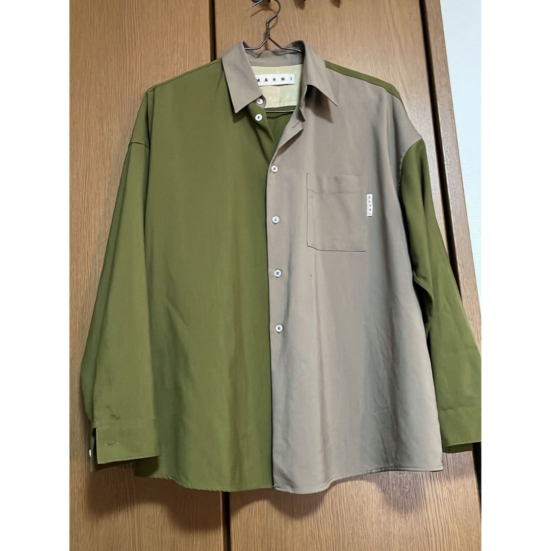 Marni(マルニ)のマルニ　MARNI ウール トロピカル カラーブロックシャツ グリーン　ブラウン メンズのトップス(シャツ)の商品写真