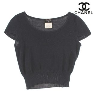 シャネル(CHANEL)のシャネル CHANEL ココマーク刺 クロップド チビ丈ニット カットソー(カットソー(長袖/七分))