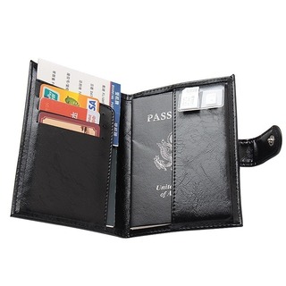 【売れ筋商品】ブラック　レザー　革　パスポート　ケース　カード　軽量　旅行(手帳)