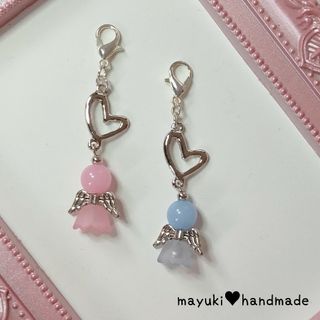 ◆ハンドメイド◆シルバー✖︎オープンハート✖︎天使ちゃん マスクチャーム♪(チャーム)