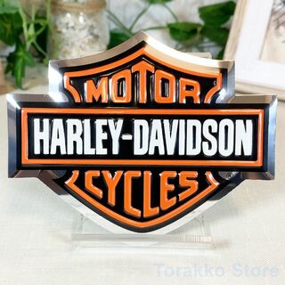 Harley Davidson - 【新品】ハーレーダビッドソン 公式ライセンス アルミ製ロゴデカール（オレンジ）