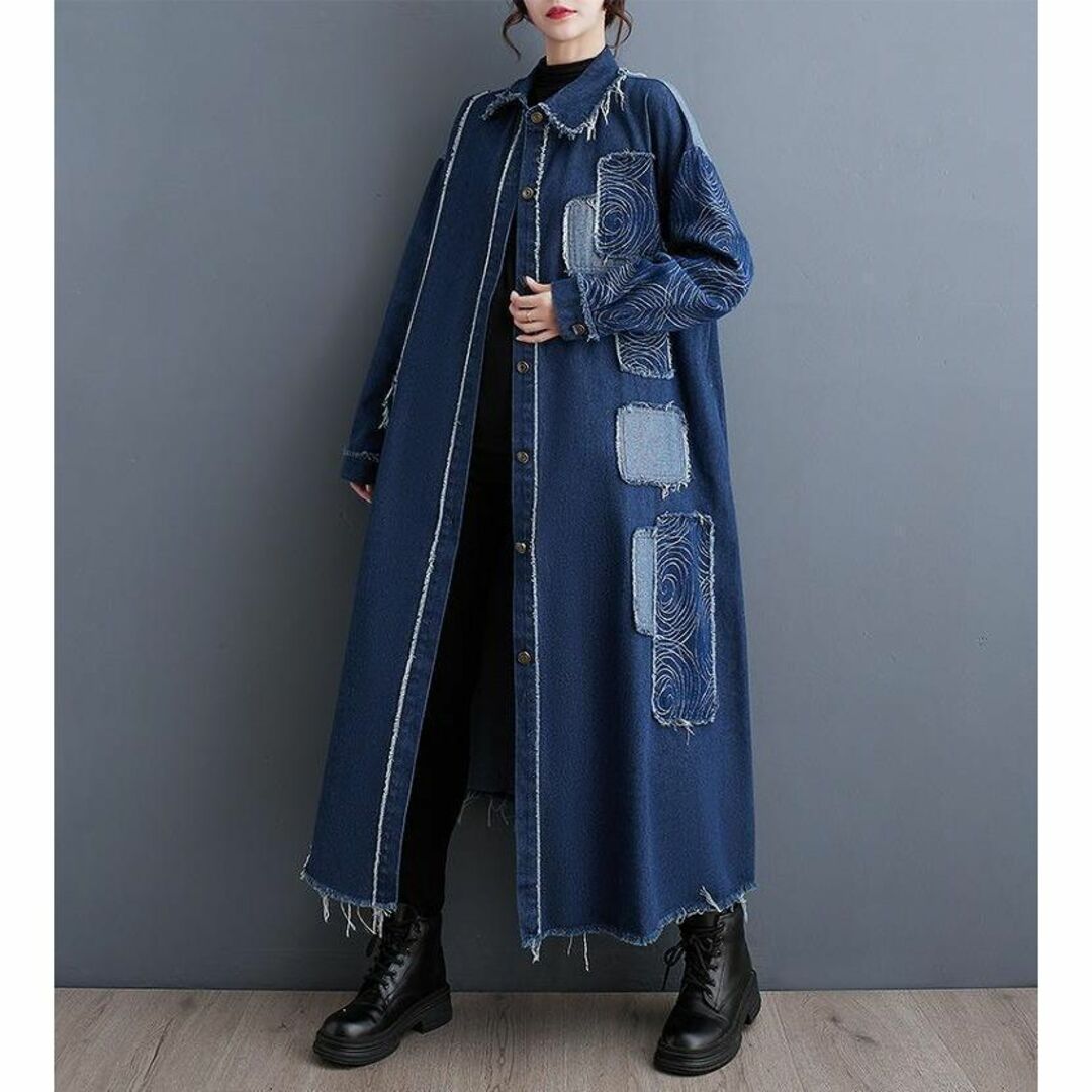大きいサイズ レディース デニム ロング コート アウター 春 大きいサイズ レディース デニム ロング コート アウター 春