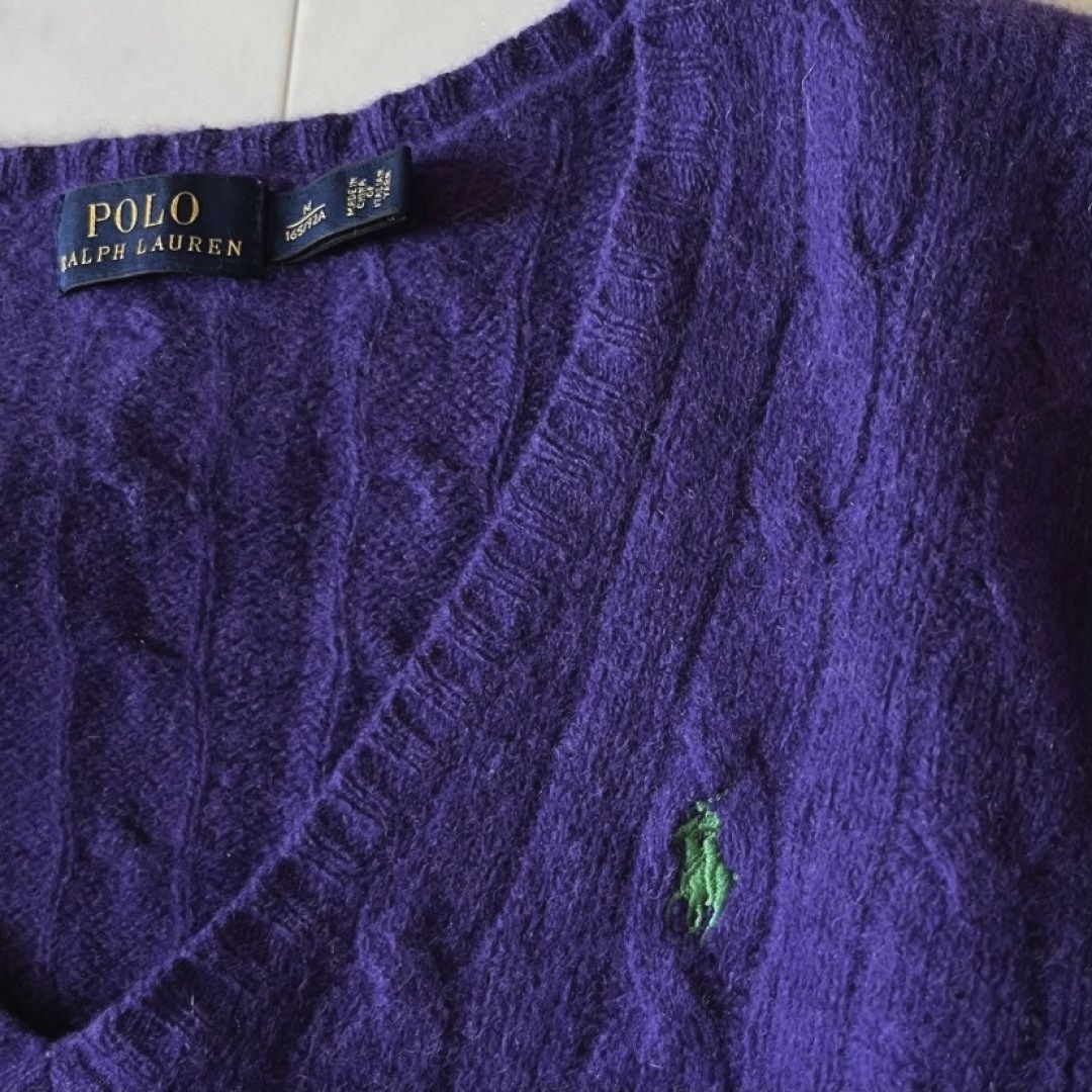 POLO RALPH LAUREN(ポロラルフローレン)の人気＊ポロラルフローレン ウールカシミヤケーブルニット パープルM  ポニー刺繍 レディースのトップス(ニット/セーター)の商品写真