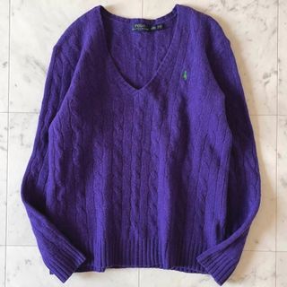 ポロラルフローレン(POLO RALPH LAUREN)の人気＊ポロラルフローレン ウールカシミヤケーブルニット パープルM  ポニー刺繍(ニット/セーター)