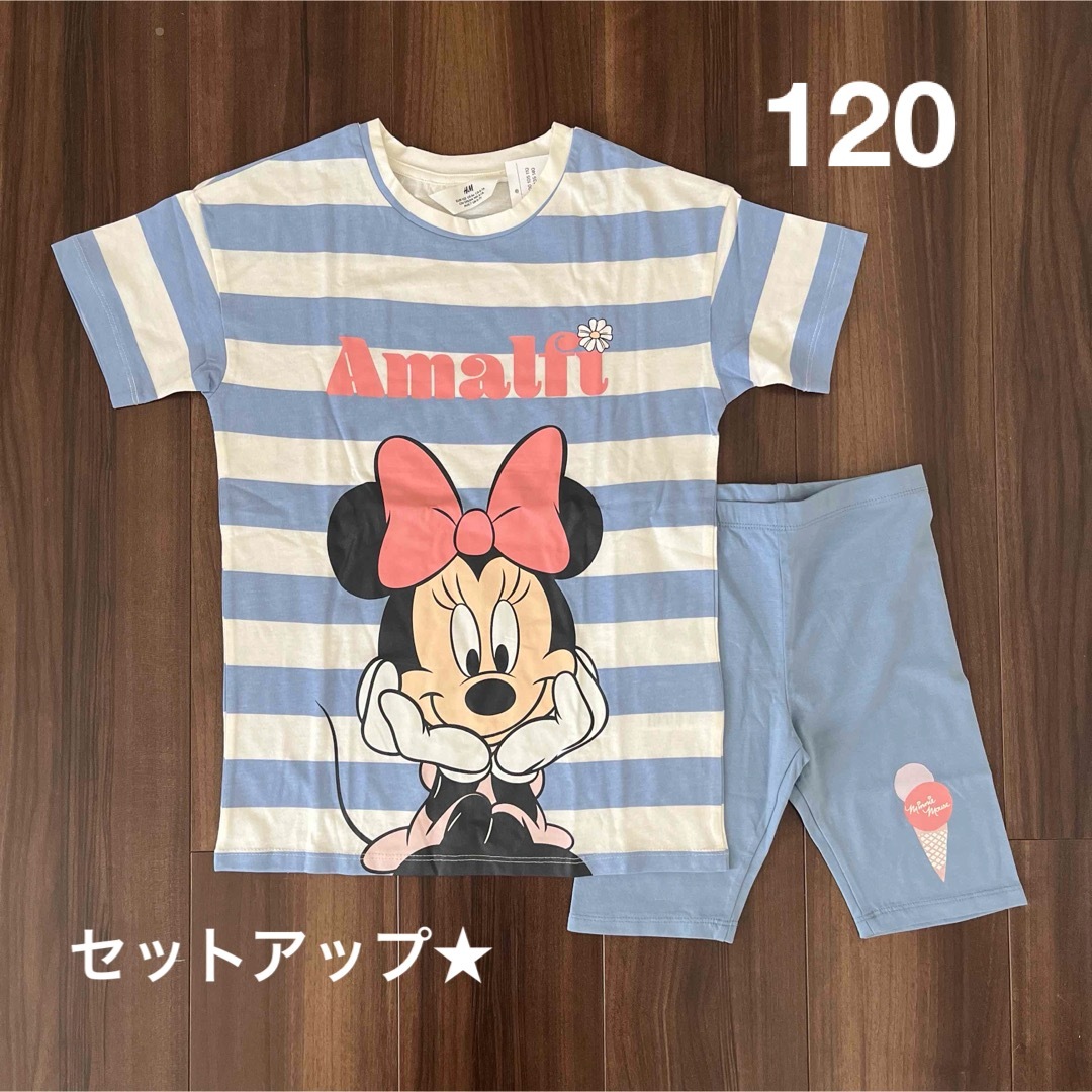 H&M(エイチアンドエム)の新品▪️H&M×Disney ミニーちゃん　Tシャツ＆パンツセットアップ★120 キッズ/ベビー/マタニティのキッズ服女の子用(90cm~)(Tシャツ/カットソー)の商品写真