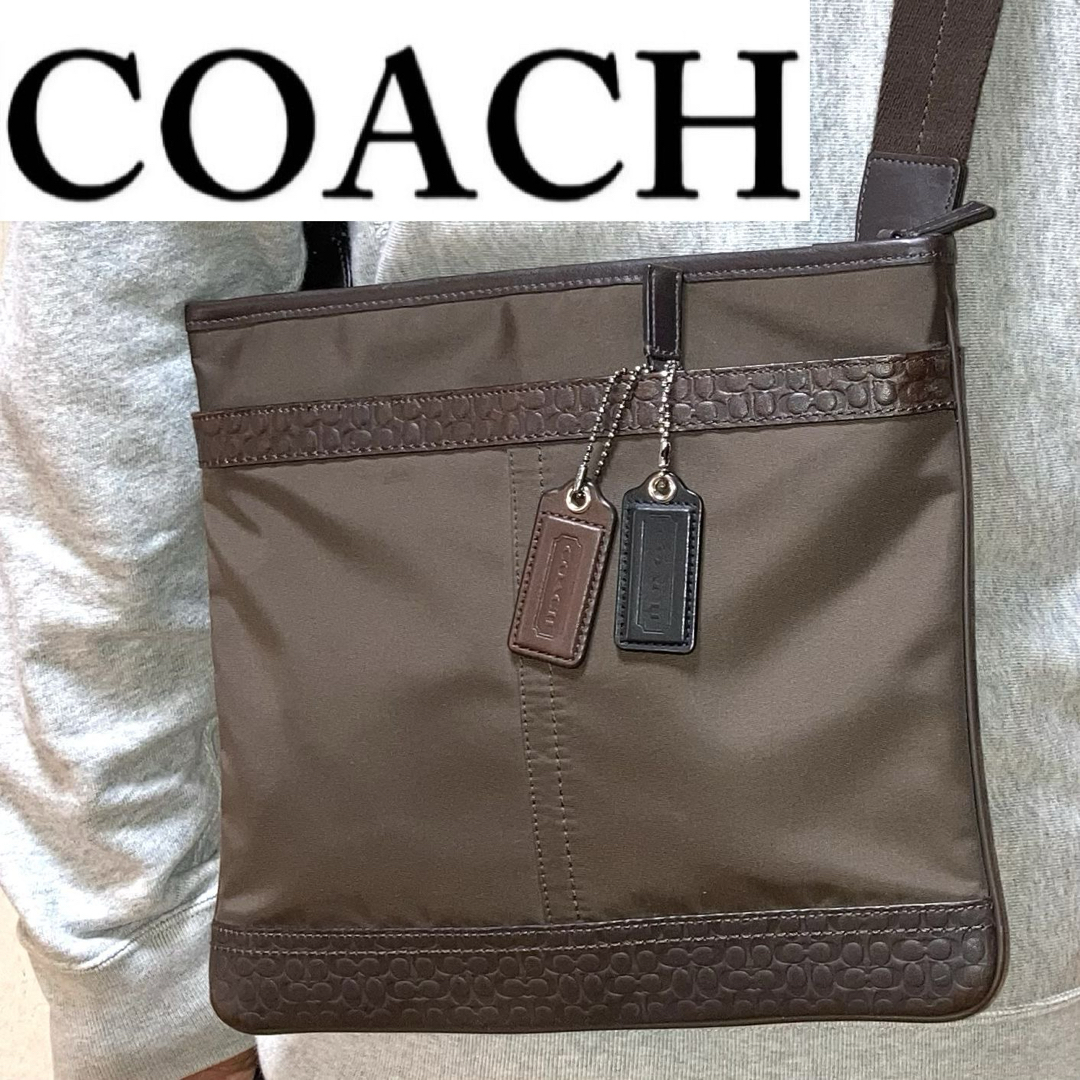 お得なクーポン 名品COACHコーチ レザー×ナイロン シグネチャー