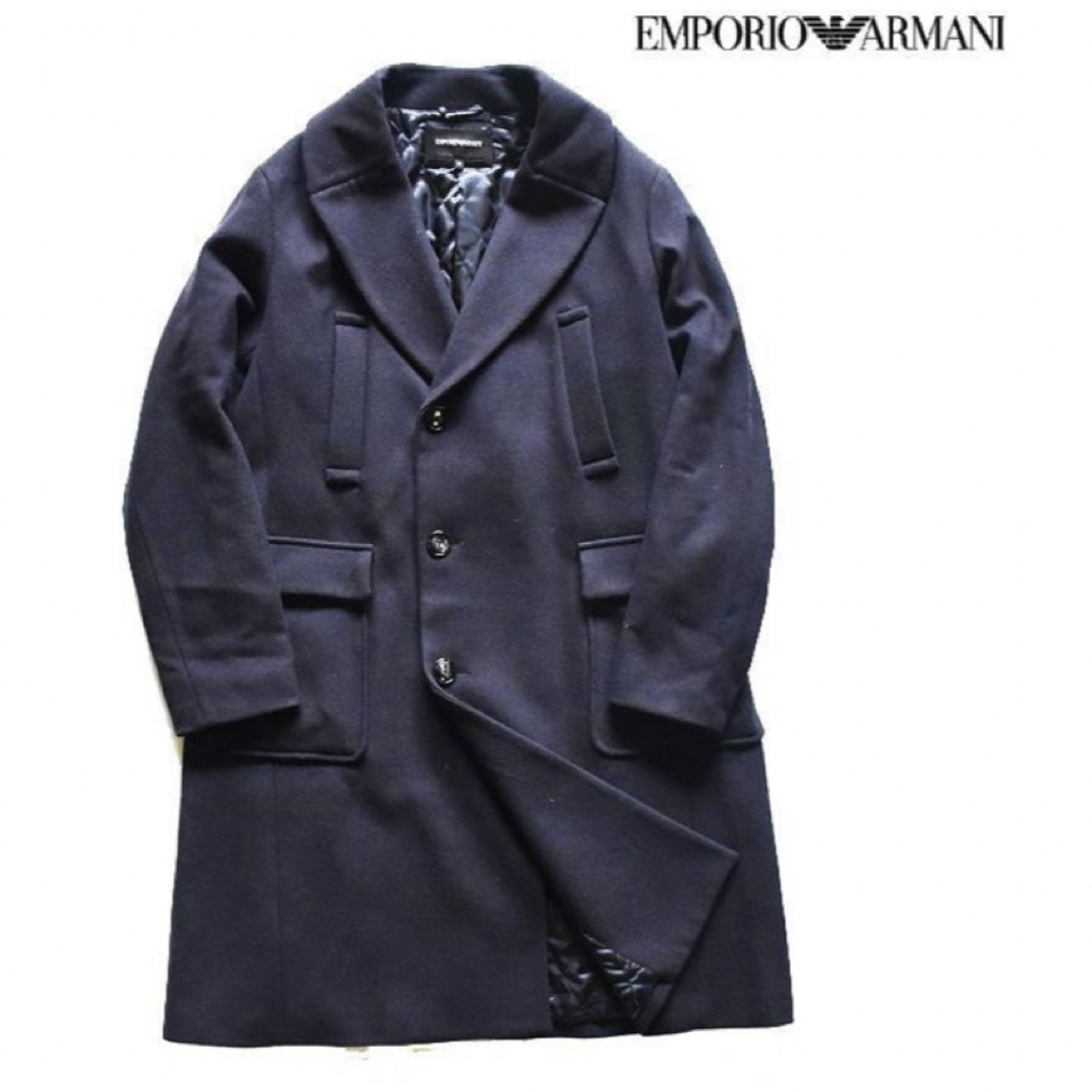 【最高峰】EMPOLIO ARMANI メルトンチェスターコート ネイビー 50