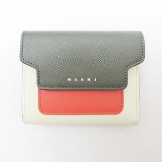 マルニ(Marni)のMARNI(マルニ) 3つ折り財布 - PFMO0052U0 アイボリー×ダークグリーン×レッド レザー(財布)