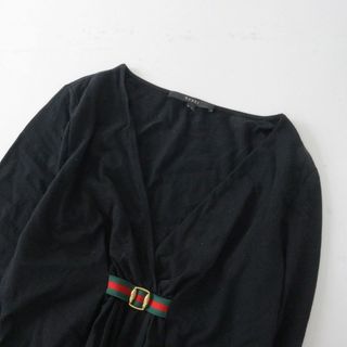 グッチ(Gucci)のグッチ GUCCI フロント シェリーラインビジュー ギャザー ブラウス M/ブラック Ｖネック シャツ カットソー コットン 【2400013728843】(シャツ/ブラウス(長袖/七分))