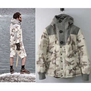 モンクレール(MONCLER)の希少サイズ JPタグ モンクレール MONCLER BEAUMONT バーモント ウールコンビ迷彩ダウンジャケット 0//グレー カモフラ【2400013754453】(ダウンジャケット)