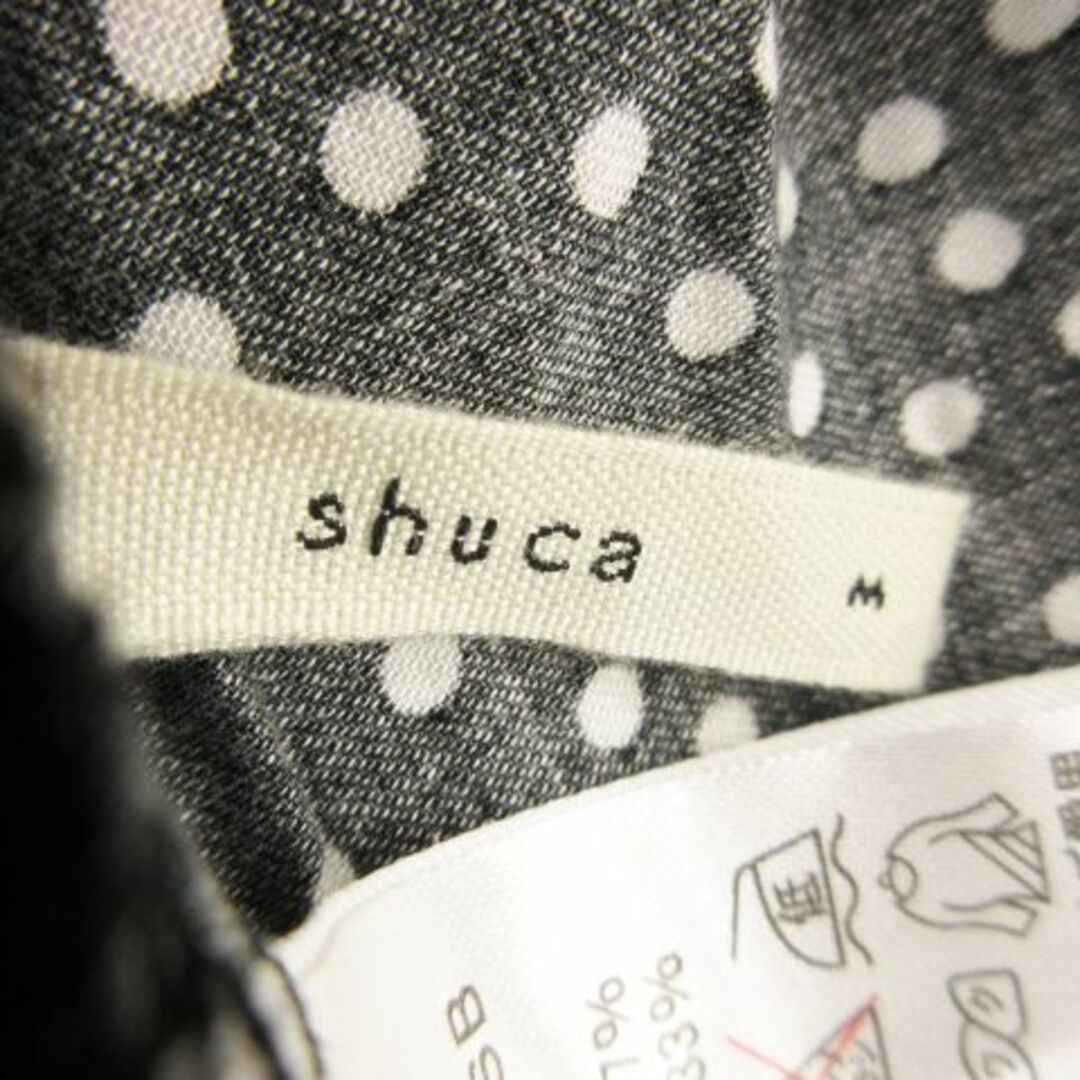 shuca(シュカ)のシュカ ドット柄Vネックワンピース ひざ丈 M 黒 231220MN1R レディースのワンピース(ひざ丈ワンピース)の商品写真