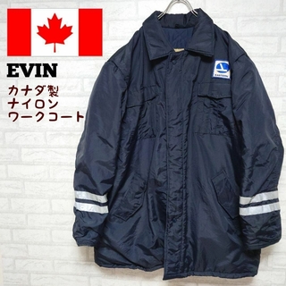 《カナダ製》EVIN ナイロンワークコート 中綿 刺繍ロゴ 袖ラインカラー(カバーオール)