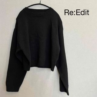 リエディ(Re:EDIT)のRe:EDIT アルパカタッチクロップド丈ニットプルオーバー　ブラック(ニット/セーター)