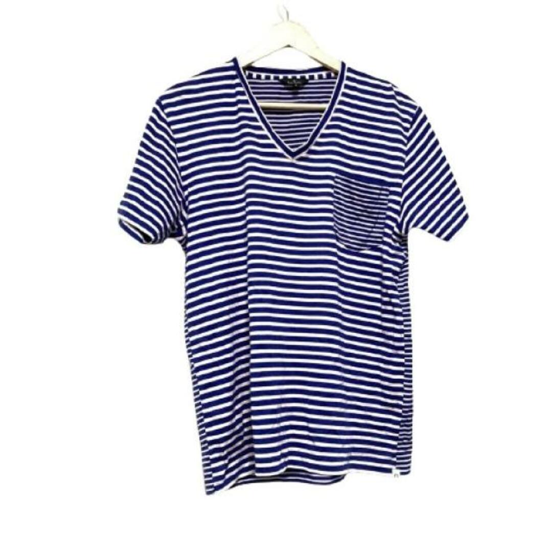 Paul Smith(ポールスミス)のPaulSmith(ポールスミス) 半袖Tシャツ サイズM メンズ - ブルー×白 Vネック/ボーダー メンズのトップス(Tシャツ/カットソー(半袖/袖なし))の商品写真