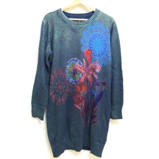 デシグアル(DESIGUAL)のDesigual(デシグアル) ワンピース サイズXL レディース - グリーン×レッド×ブルー 長袖/ひざ丈/スパンコール/フラワー(花)(その他)