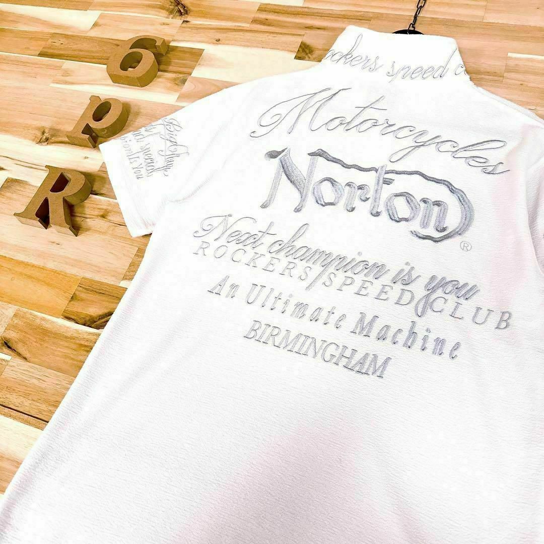 Norton(ノートン)のオシャレ【ノートン】NORTON 刺繍ロゴ ポロシャツ 襟裏デザイン L 白×銀 メンズのトップス(ポロシャツ)の商品写真