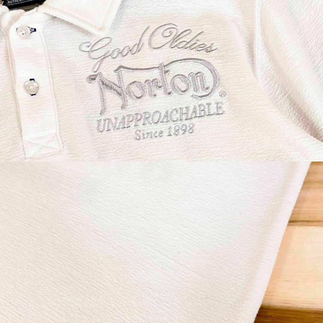 Norton(ノートン)のオシャレ【ノートン】NORTON 刺繍ロゴ ポロシャツ 襟裏デザイン L 白×銀 メンズのトップス(ポロシャツ)の商品写真