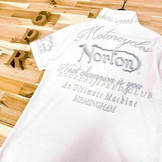 ノートン(Norton)のオシャレ【ノートン】NORTON 刺繍ロゴ ポロシャツ 襟裏デザイン L 白×銀(ポロシャツ)