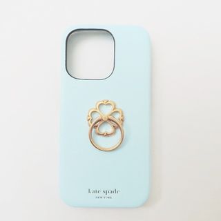 ケイトスペードニューヨーク(kate spade new york)のKate spade(ケイトスペード) 携帯電話ケース美品  - ライトブルー クローバー レザー(モバイルケース/カバー)