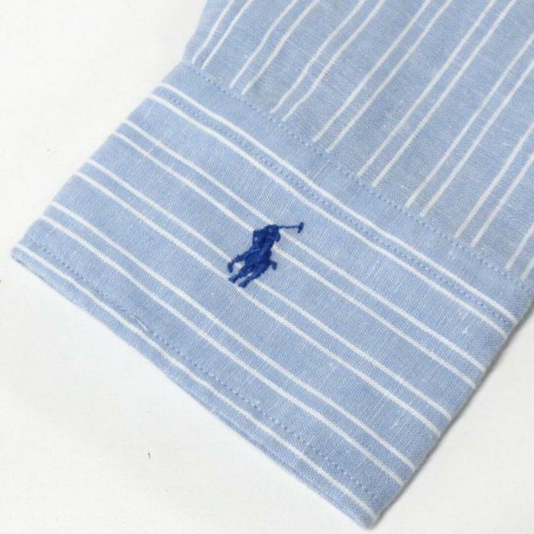 POLO RALPH LAUREN(ポロラルフローレン)のPOLObyRalphLauren(ポロラルフローレン) ワンピース サイズ4 S レディース美品  - ライトブルー×白 レギュラーカラー/長袖/マキシ丈/ストライプ/シャツワンピ レディースのワンピース(その他)の商品写真