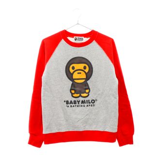 アベイシングエイプ(A BATHING APE)のA BATHING APE アベイシングエイプ BABY MILO ロゴプリント ラグランスリーブ スウェット トレーナー 長袖 グレー/レッド レディース(スウェット)