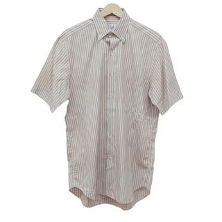 ダンヒル(Dunhill)のdunhill/ALFREDDUNHILL(ダンヒル) 半袖シャツ サイズM メンズ美品  - ベージュ×白×ブラウン ストライプ(シャツ)