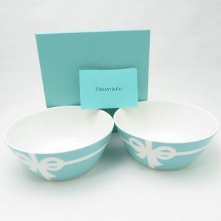 ティファニー(Tiffany & Co.)の美品 TIFFANY＆Co. ティファニー ブルーボックス ボウル 2枚 ペア ブルーリボン SO996A1 (食器)