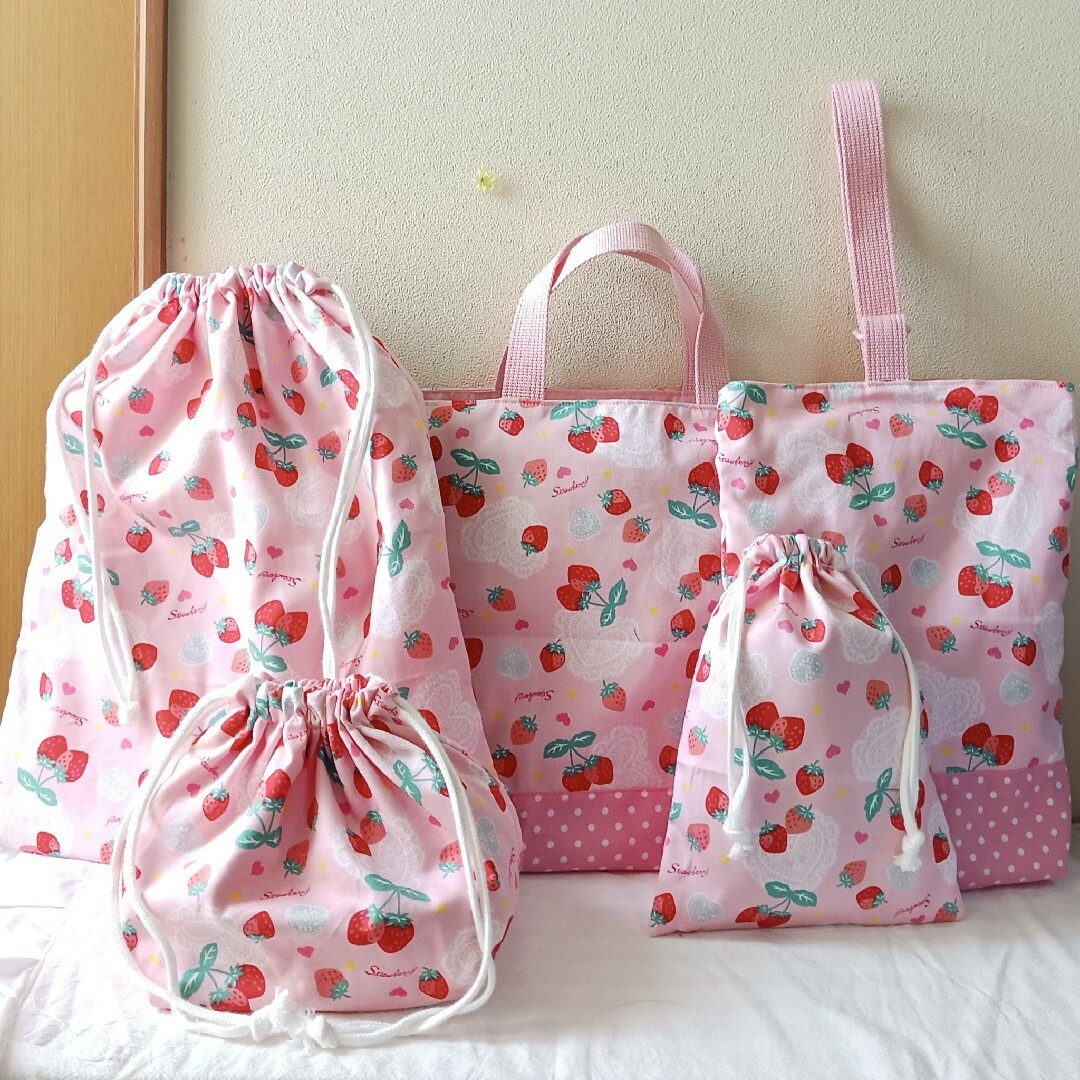 入園入学5点セット 女の子 かわいい いちご - 手提げ・レッスンバッグ 入園入学5点セット 女の子 かわいい いちご - 手提げ・レッスンバッグ