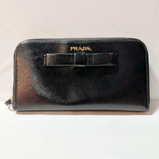 プラダ(PRADA)のPRADA(プラダ) 長財布 - 黒 リボン エナメル（レザー）(財布)