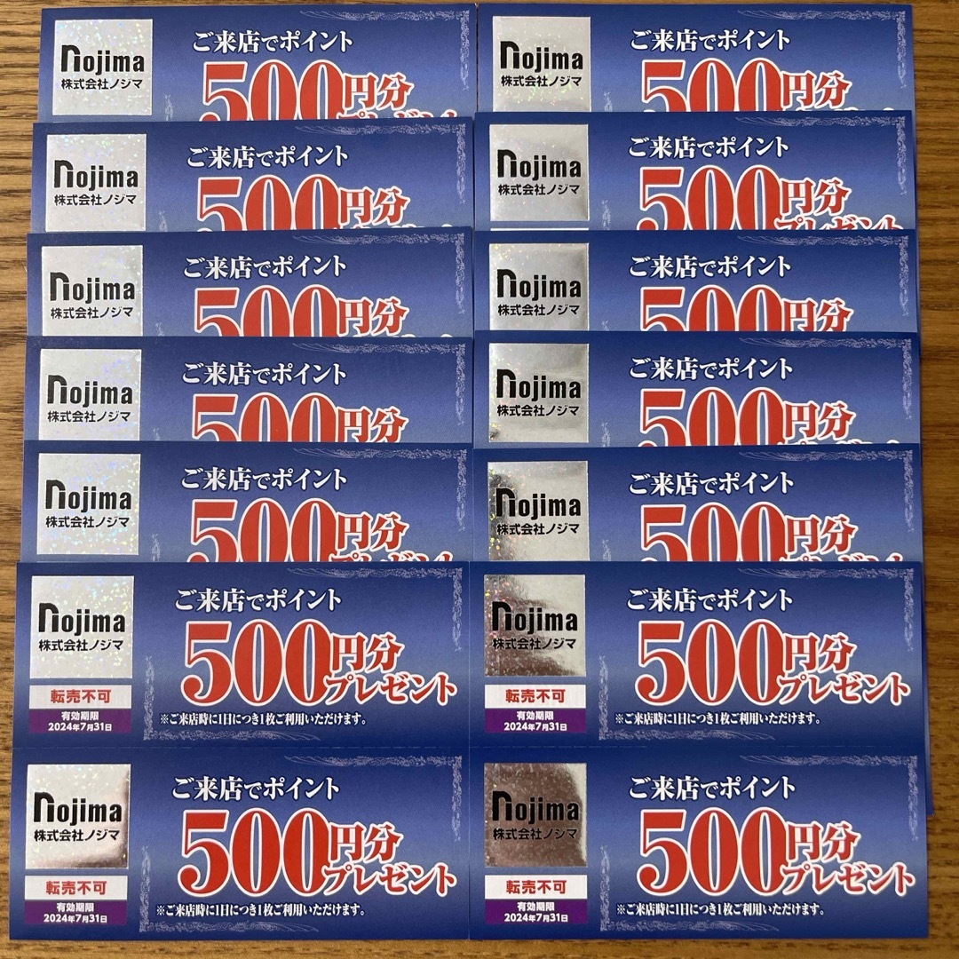 ノジマ　株主優待　500ポイント券　24枚　12000円分 チケットの優待券/割引券(ショッピング)の商品写真