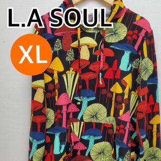 L.ASOUL パーカー 薄手 長袖 トップス きのこ 総柄  XL【CT46】(パーカー)