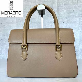 モラビト(MORABITO)の【美品】MORABITO カーフレザー ベージュ ゴールドM字金具 ハンドバッグ(ハンドバッグ)