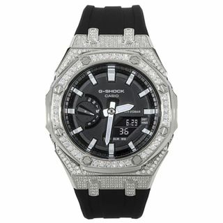 ジーショック(G-SHOCK)のG-SHOCK GA2100 メタル カスタム フルカスタム カシオーク CZダイヤ（キュービックジルコニア）シルバー ステンレス製 ブラックダイヤル(腕時計(アナログ))