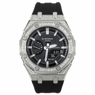 ジーショック(G-SHOCK)のG-SHOCK GA2100 メタル カスタム フルカスタム カシオーク CZダイヤ（キュービックジルコニア）シルバー ステンレス製 ブラックダイヤル(腕時計(アナログ))
