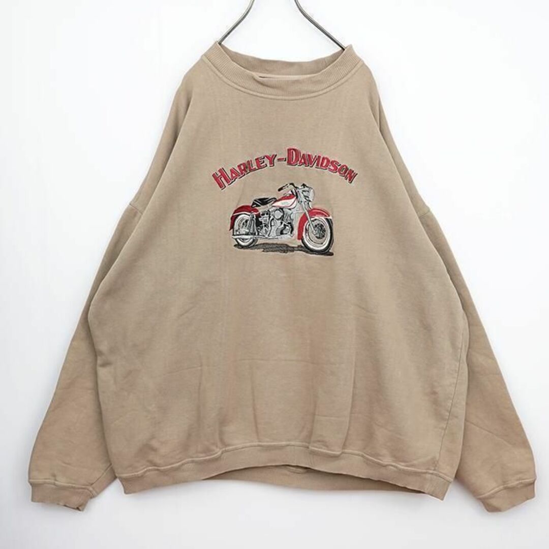 ハーレーダビッドソン デカ刺繍 スウェット ベージュ バイク 3XL 裏パイル メンズのトップス(スウェット)の商品写真