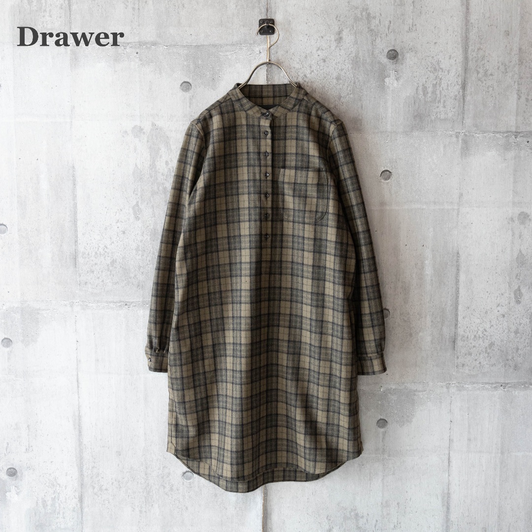 Drawer(ドゥロワー)の【Drawer】ドゥロワー　シャツワンピース　カシミヤ混　チェック　Mサイズ レディースのワンピース(ひざ丈ワンピース)の商品写真