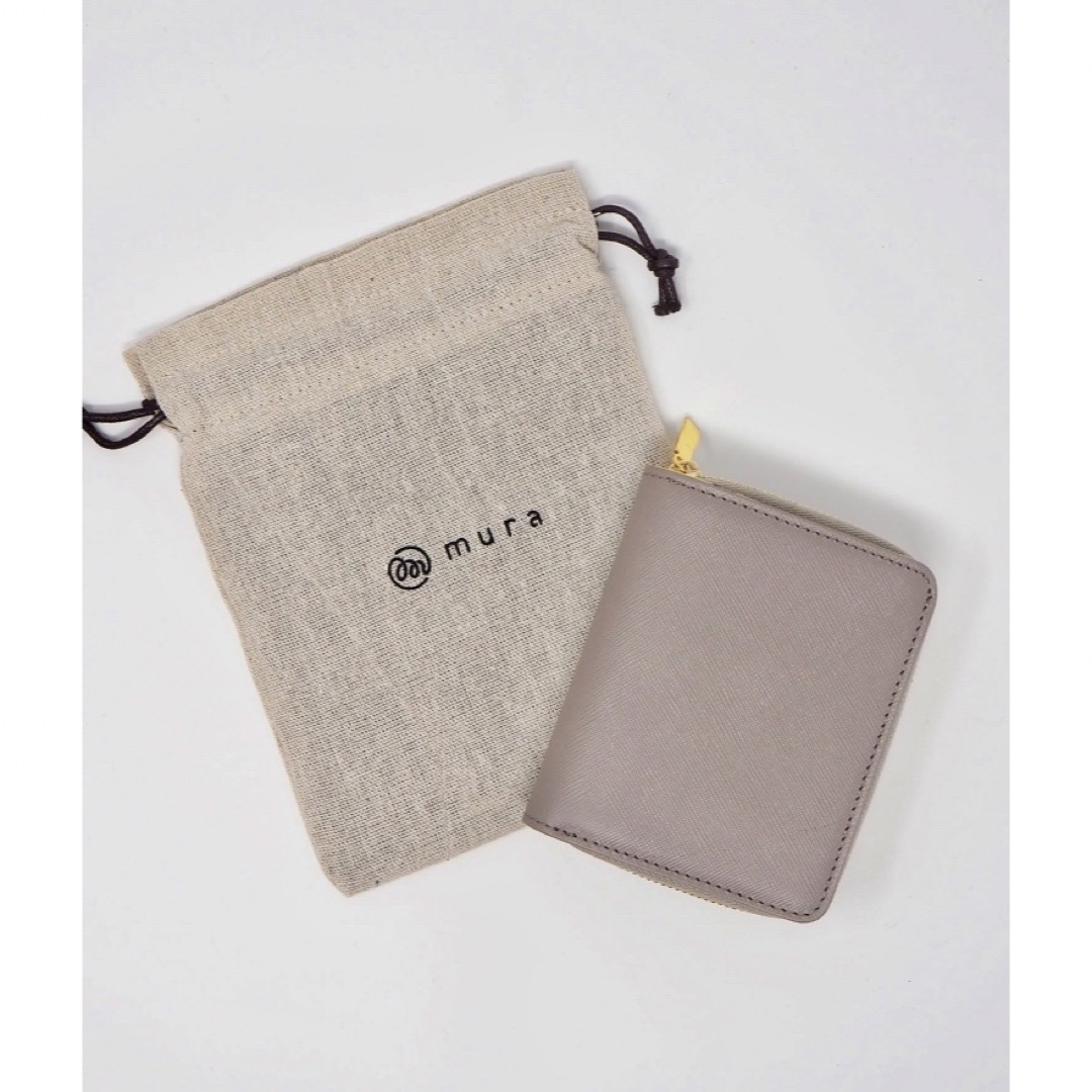 【美品】MURA 二つ折りレザー財布  /  グレー×イエロー レディースのファッション小物(財布)の商品写真