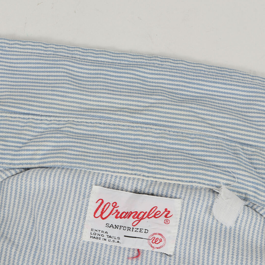 Wrangler(ラングラー)のWrangler ラングラー シャツ サイズ:詳細参照(M位) 70s ヒッコリーストライプ ウエスタンシャツ USA製 ブルー ホワイト 70年代 ヴィンテージ 古着 トップス カジュアルシャツ 長袖シャツ【メンズ】【中古】 メンズのトップス(シャツ)の商品写真