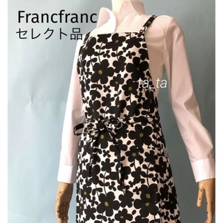 フランフラン(Francfranc)のフランフラン　エプロン　ブラック　花柄　黒　francfranc バッククロス(その他)