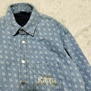 カッパ(Kappa)の57 美品 Kappa 総柄 ロゴ柄 デニムジャケット カバーオール ロング L(Gジャン/デニムジャケット)