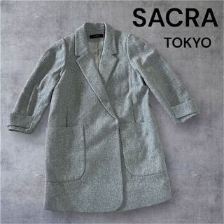 サクラ(SACRA)のSACRA★ウール100% コート 7分袖 デカポケット グレー 日本製(チェスターコート)