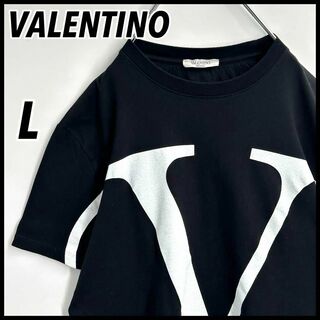 美品 ヴァレンティノ VALENTINO Tシャツ カットソー 半袖 ショートスリーブ ロゴプリント トップス メンズ 3XL ブラック