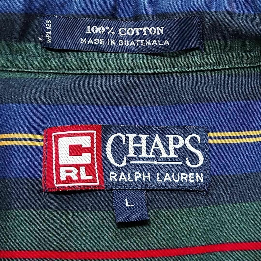 CHAPS(チャップス)のChaps チャップス ポケット付き ストライプシャツ L グリーン緑 刺繍 メンズのトップス(シャツ)の商品写真