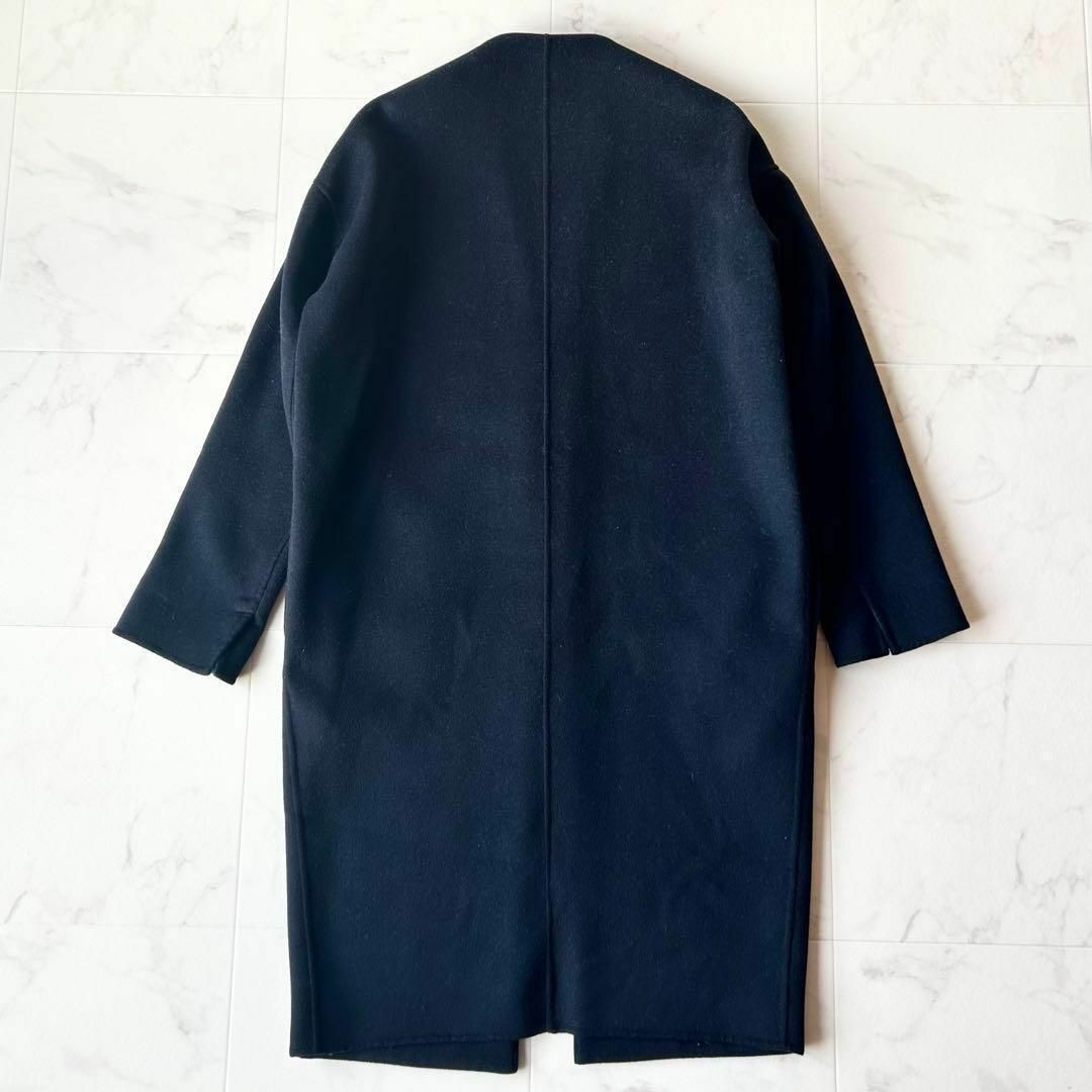 ENFOLD(エンフォルド)の美品✨ENFOLD   ウールリバーノーカラーコート　ブルー　38 レディースのジャケット/アウター(ロングコート)の商品写真